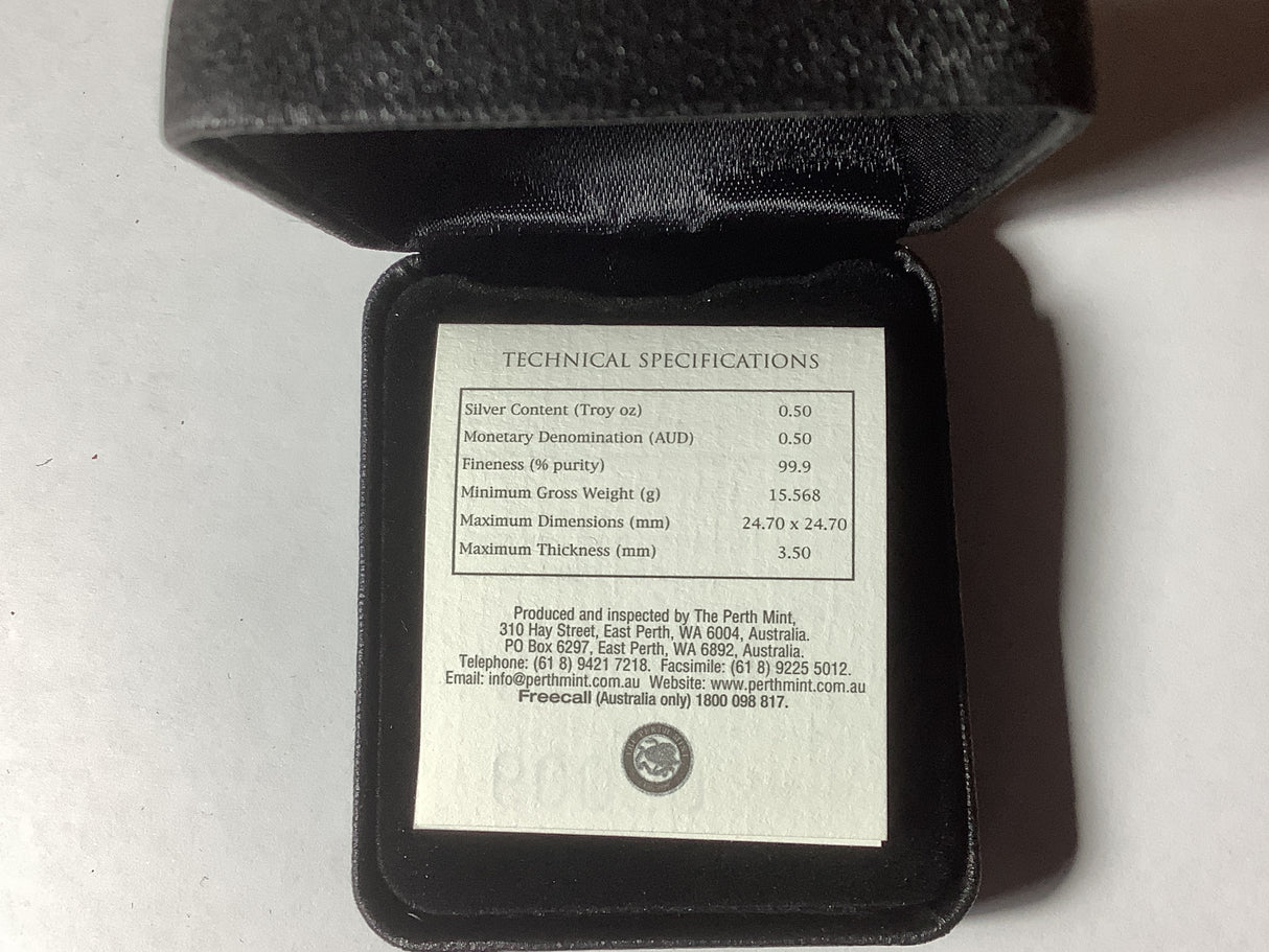 2005 50c The Australian Kookaburra 1/2-ounce silver Square Coin.