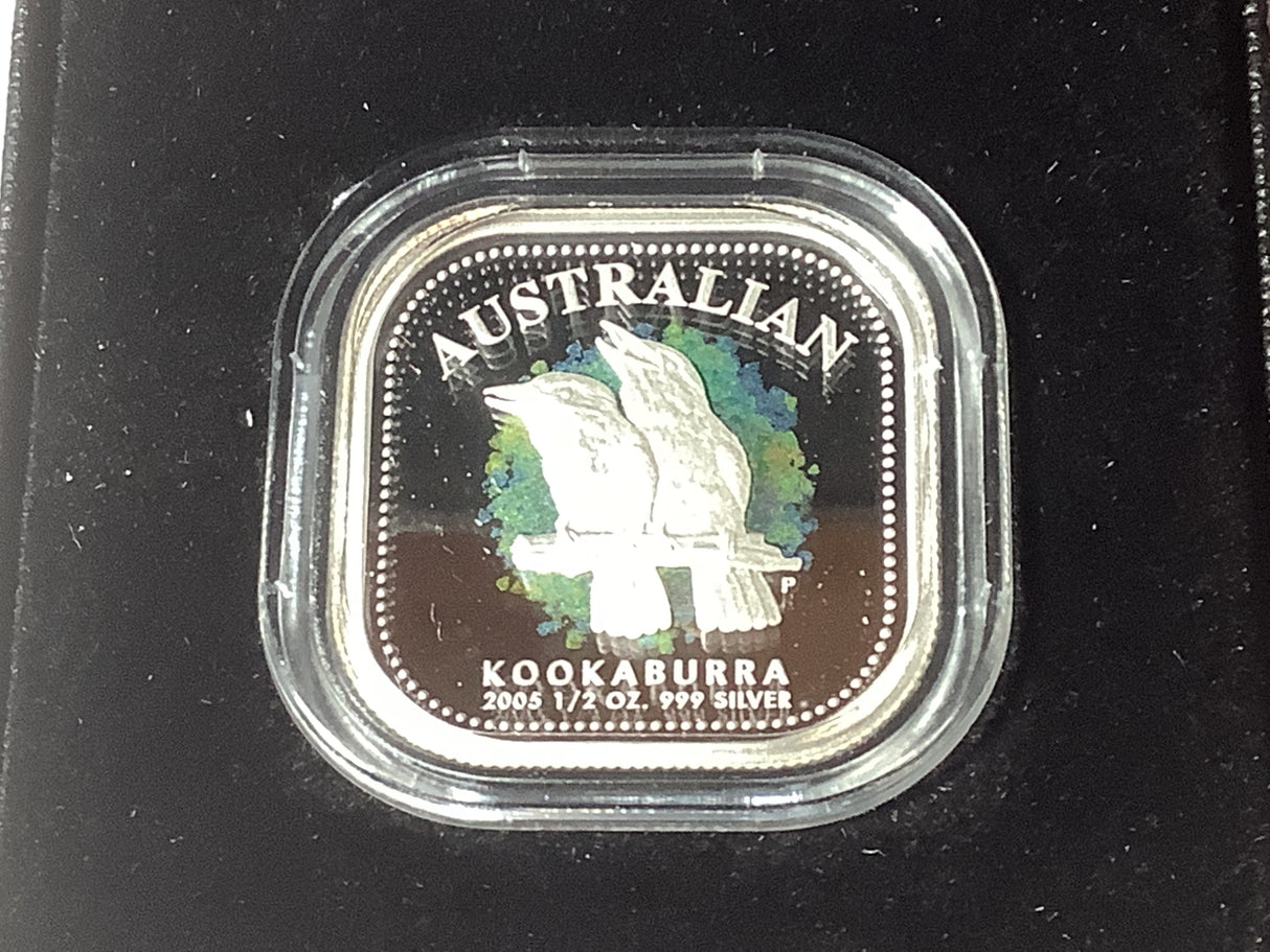 2005 50c The Australian Kookaburra 1/2-ounce silver Square Coin.