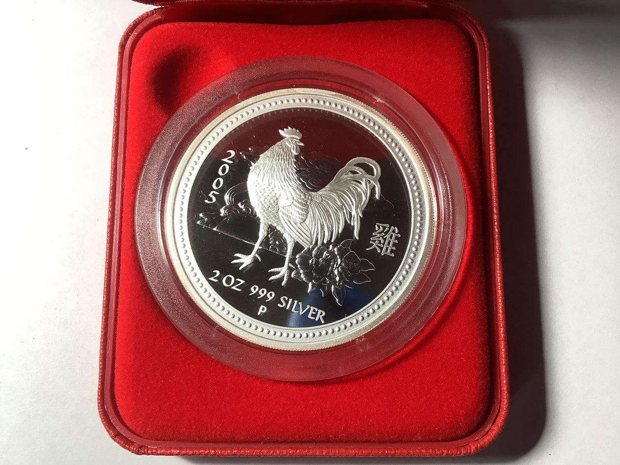 2005 $2 Australian Proof Lunar Silver Coin Series. Year of the Rooster 2-ounce Silver Coin.