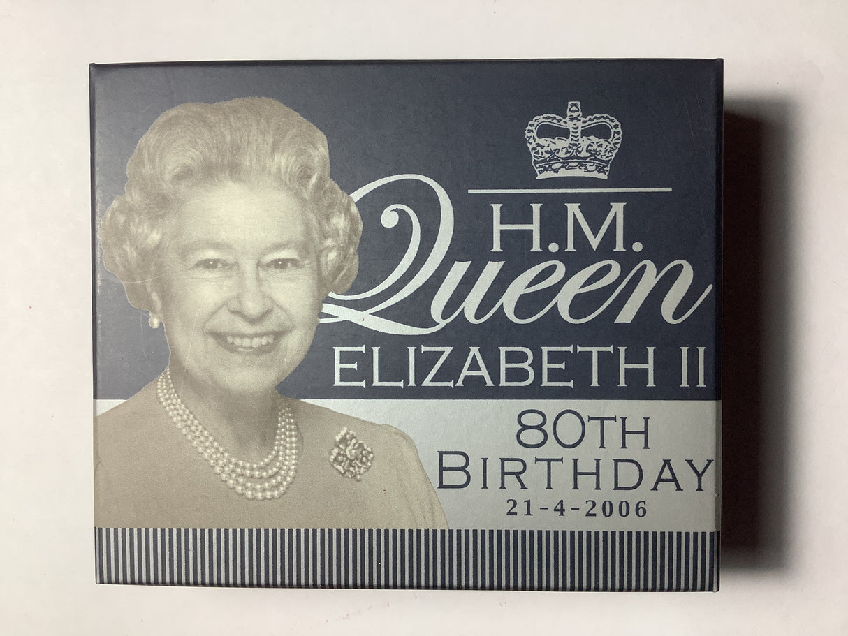 2006 $1 H.M. Queen Elizabeth II 80th Birthday 1 Ounce Silver Coin.