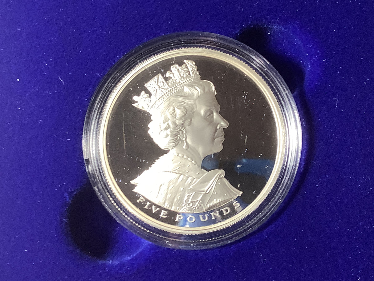 2002 Royal Mint Golden Jubilee 5 Pound Silver Proof Coin.