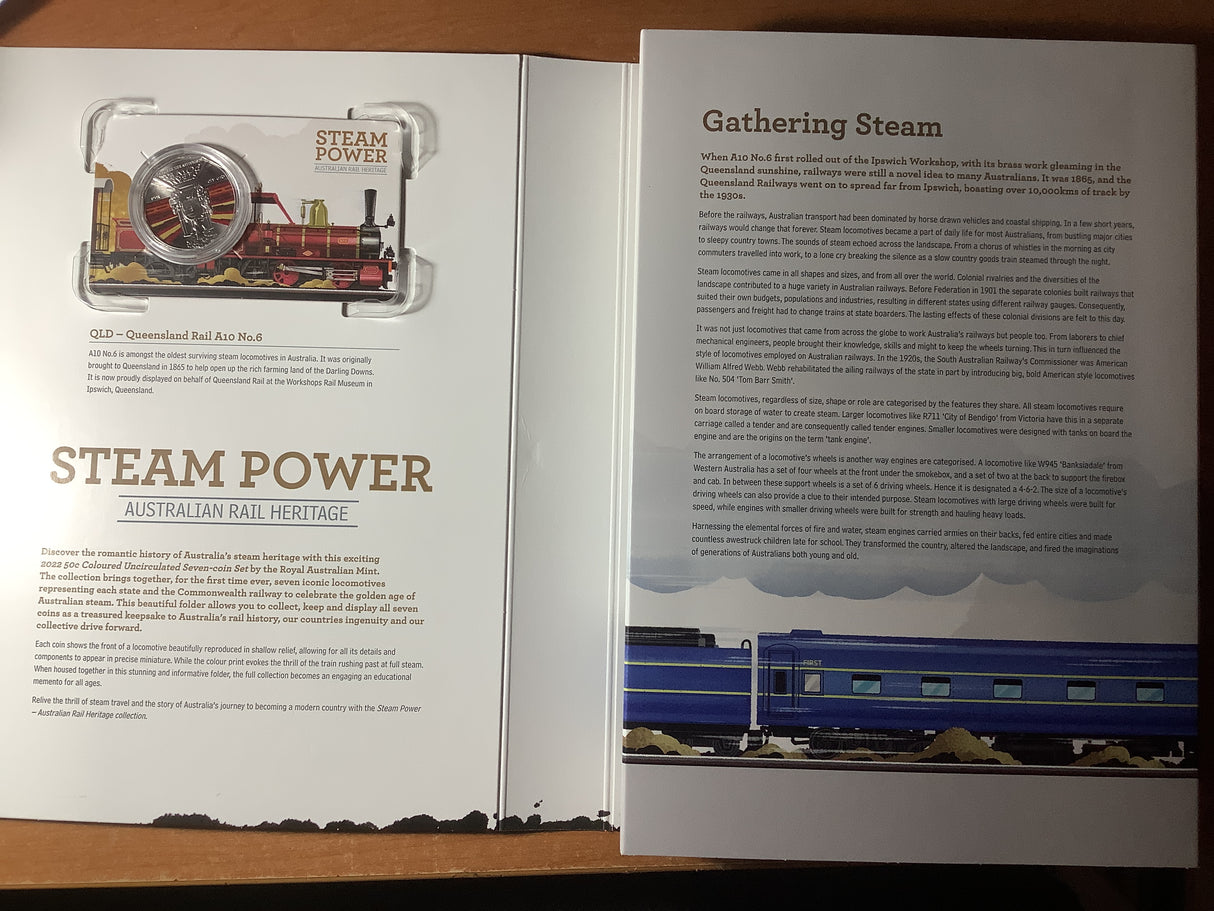 2022 Seven-Coin Collection Steam Power Australian Rail Trains Heritage.