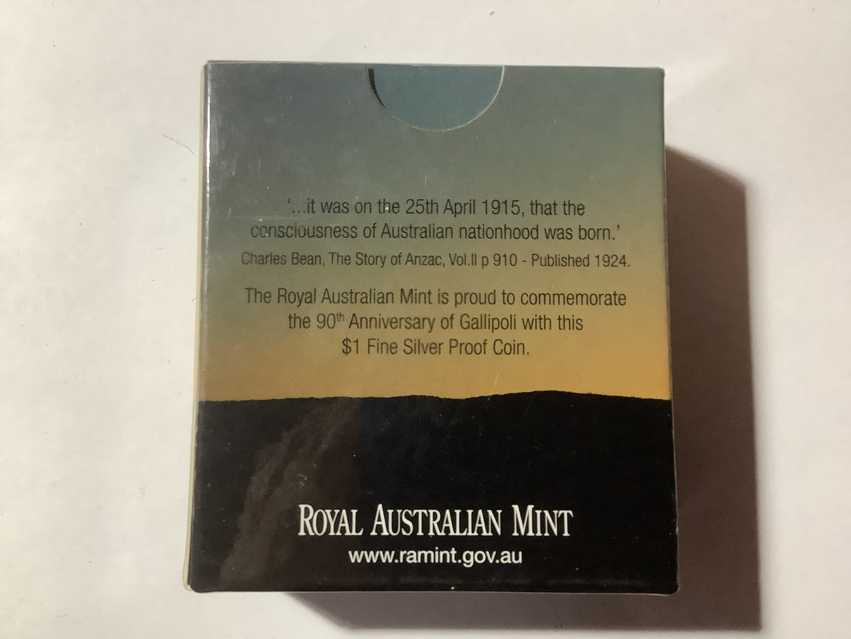 2005 $1 Fine Silver Proof Coin. 90th Anniversary of Gallipoli.
