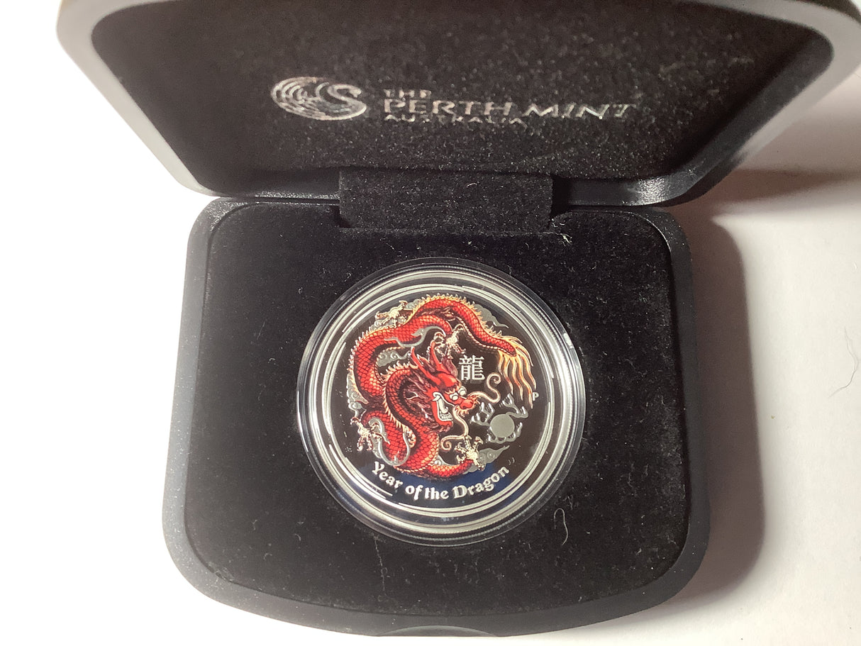 2012 Year of the Dragon 1oz Silver Proof Coloured Edition