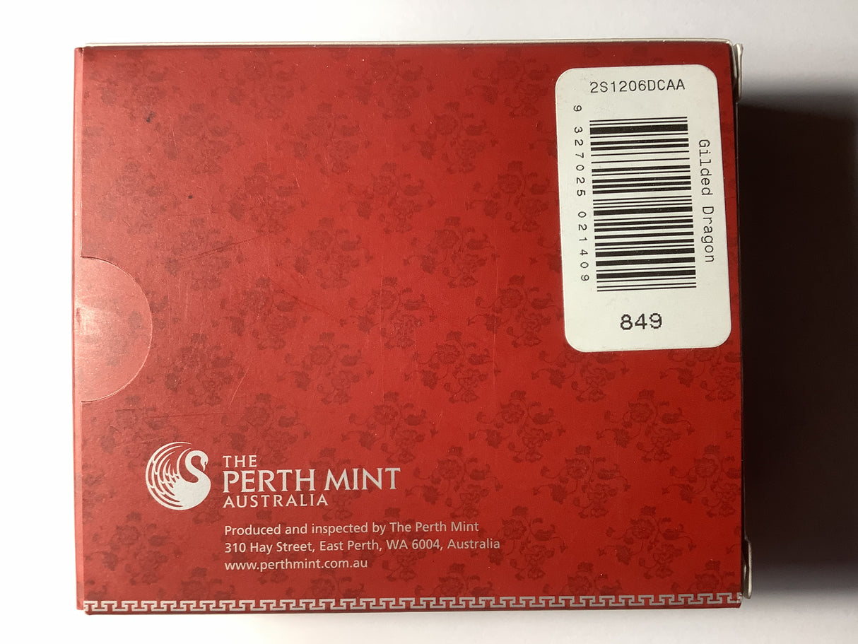 2012 Year of the Dragon 1oz Silver Gilded Coin