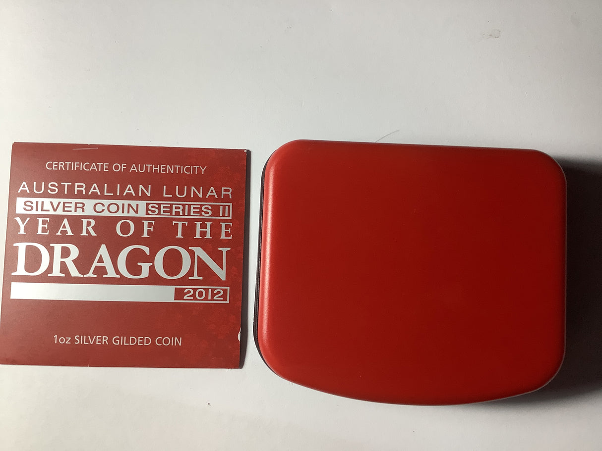 2012 Year of the Dragon 1oz Silver Gilded Coin