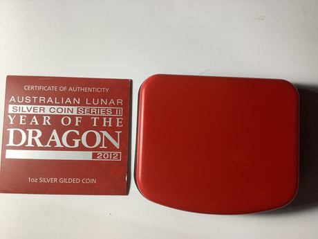 2012 Year of the Dragon 1oz Silver Gilded Coin