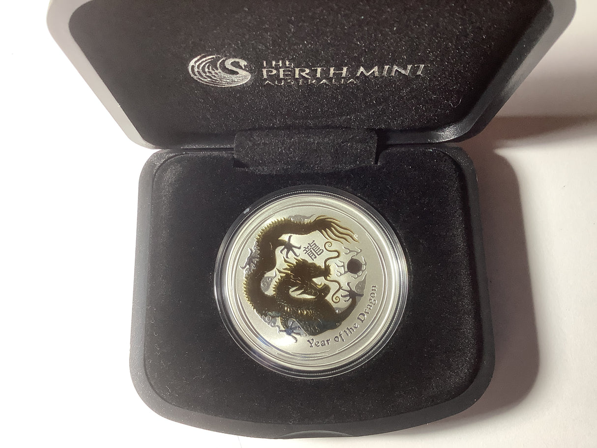 2012 Year of the Dragon 1oz Silver Gilded Coin