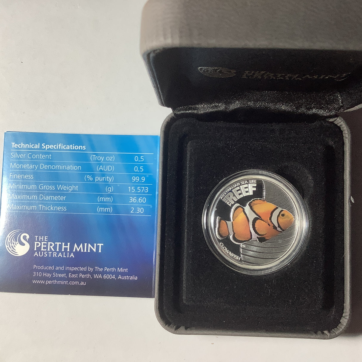 2010 Australian Sea Life The Reef Clown Fish 1/2 ounce silver proof coin.