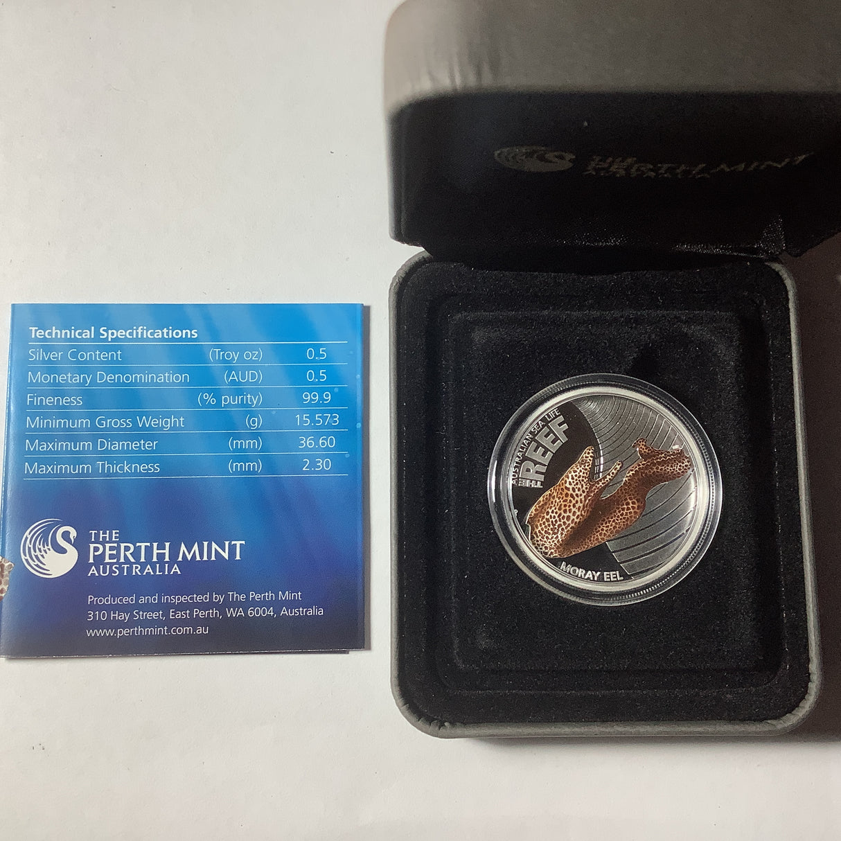 2010 Australian Sea Life The Reef Moray Eel 1/2 ounce silver proof coin