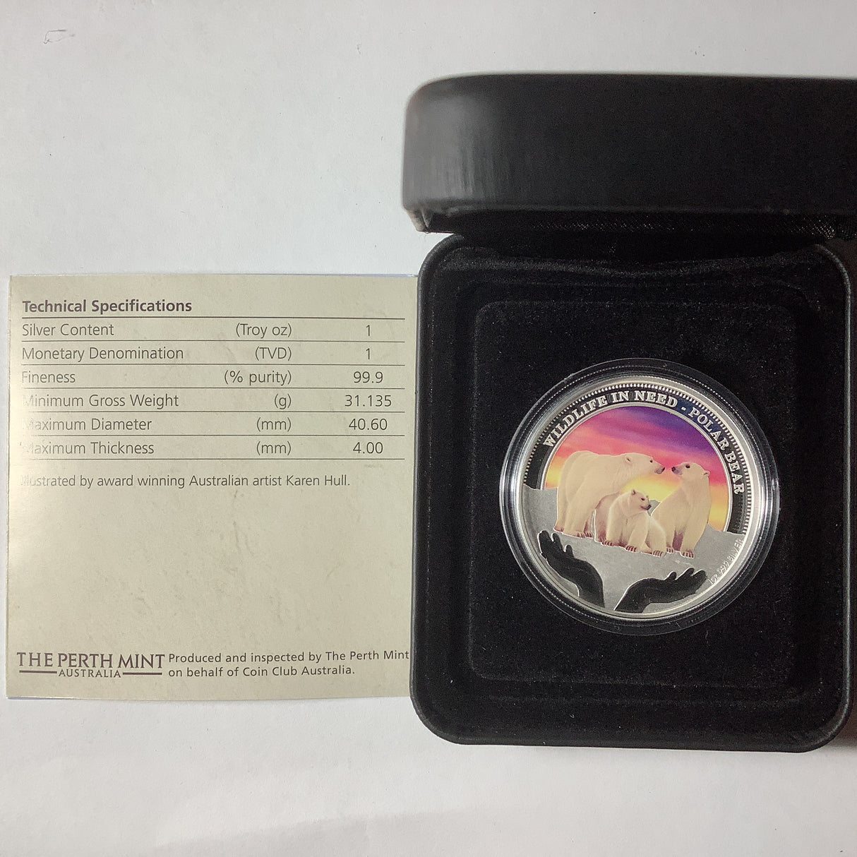 2012 Wildlife in need Polar Bear 1 Ounce Silver Proof Coloured Coin