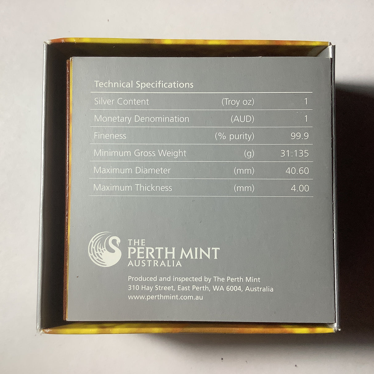 2010 Treasures of Australia 1 ounce silver proof. Gold.