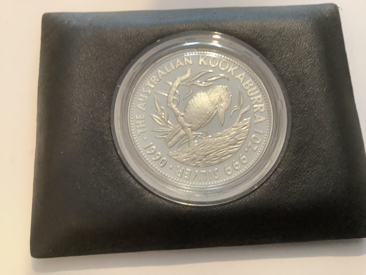 1990 $1 Kookaburra First Issue 1 Ounce Silver Proof Coin.