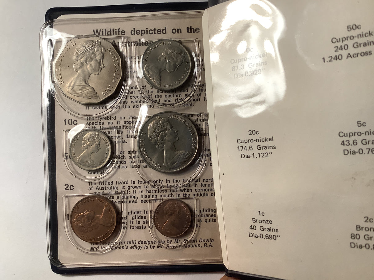 1969 Royal Australian Mint Uncirculated Coin Set in blue wallet