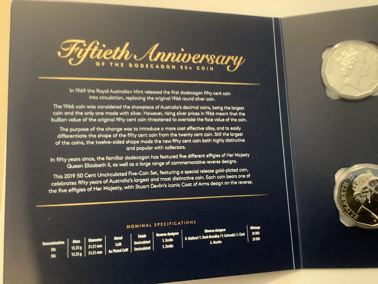 2019 50th Anniversary of the Dodecagon 50c Coin 5 Coin Set