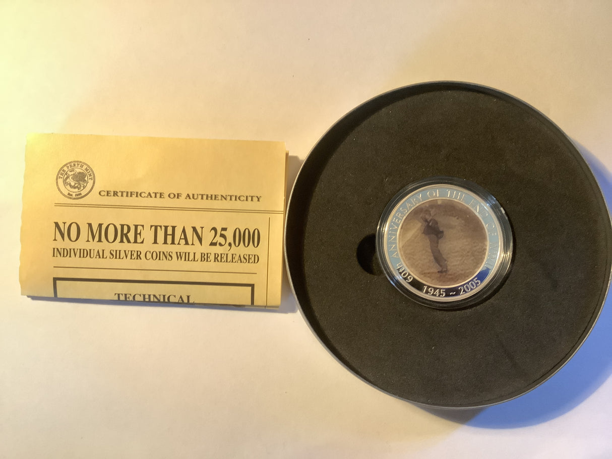 2005 $1 60th Anniversary of the End of World War II Lenticular 1oz Silver Proof Coin