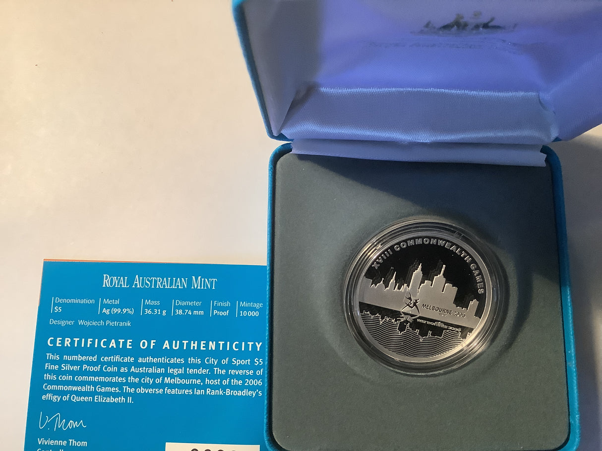 2006 $5 Commonwealth Games Fine Silver Proof Coin. City of Sport.
