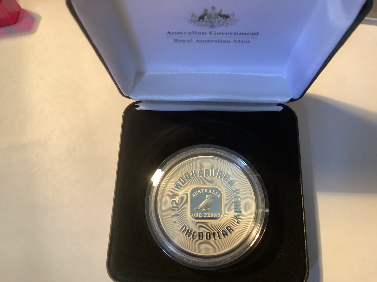 2008 $1 Subscription Silver Proof Coin. 1921 Kookaburra Penny.