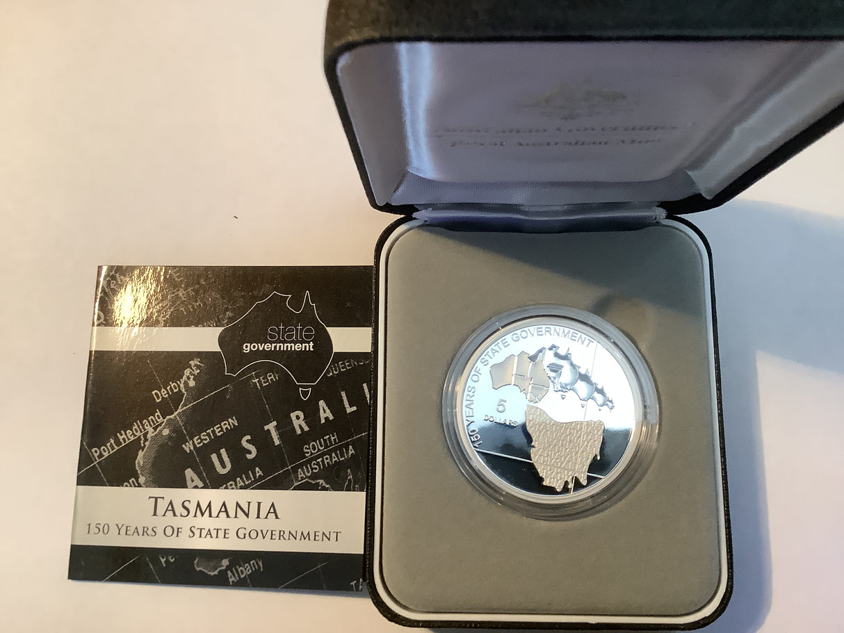 2006 $5 150 Years of State Government Silver Proof Coin. Tasmania.