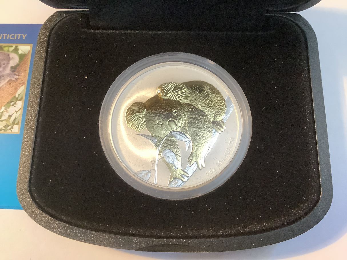 2010 $1 Australian Koala Gilded 1 ounce silver Coin.