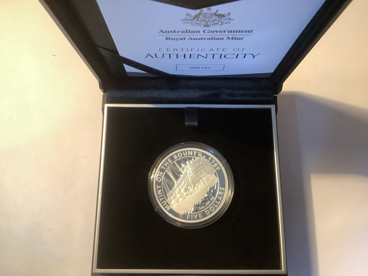 2019 $5 Silver Proof Coin. Mutiny on the Bounty 1789.