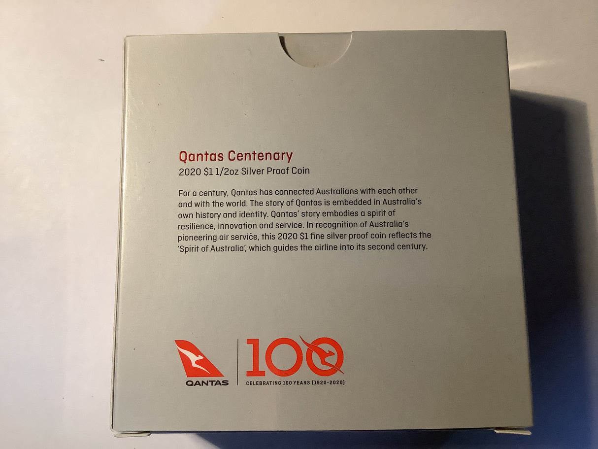 2020 $1 1/2 ounce silver proof coin. 100 Years of Qantas.