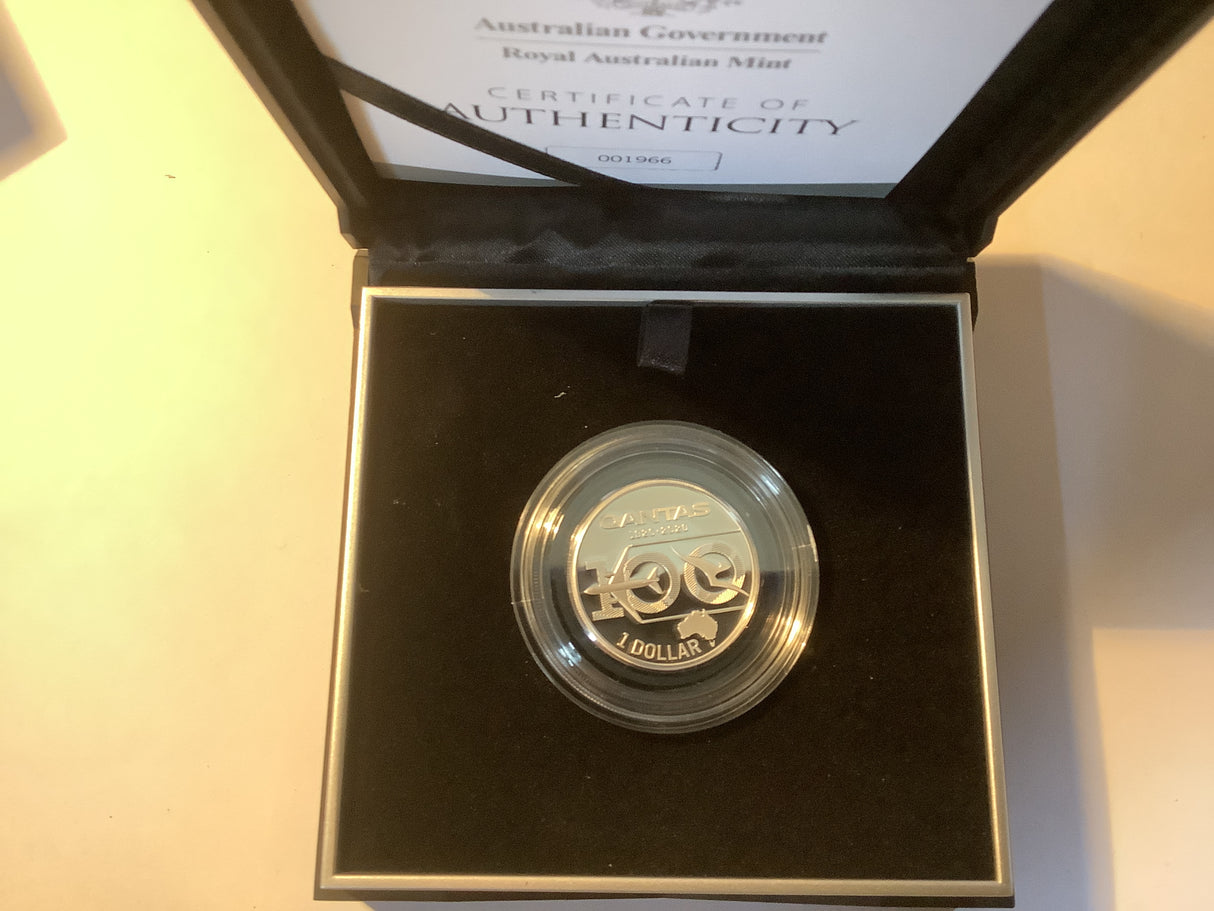 2020 $1 1/2 ounce silver proof coin. 100 Years of Qantas.