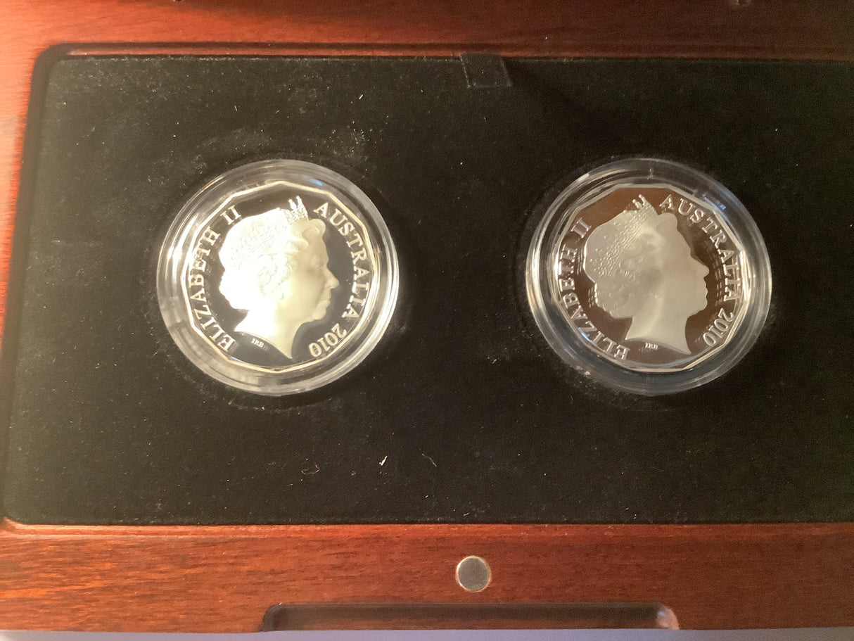 2010 Selectively Gold Plated Silver Proof 2 Coin Set. 150th Running of the Melbourne Cup.