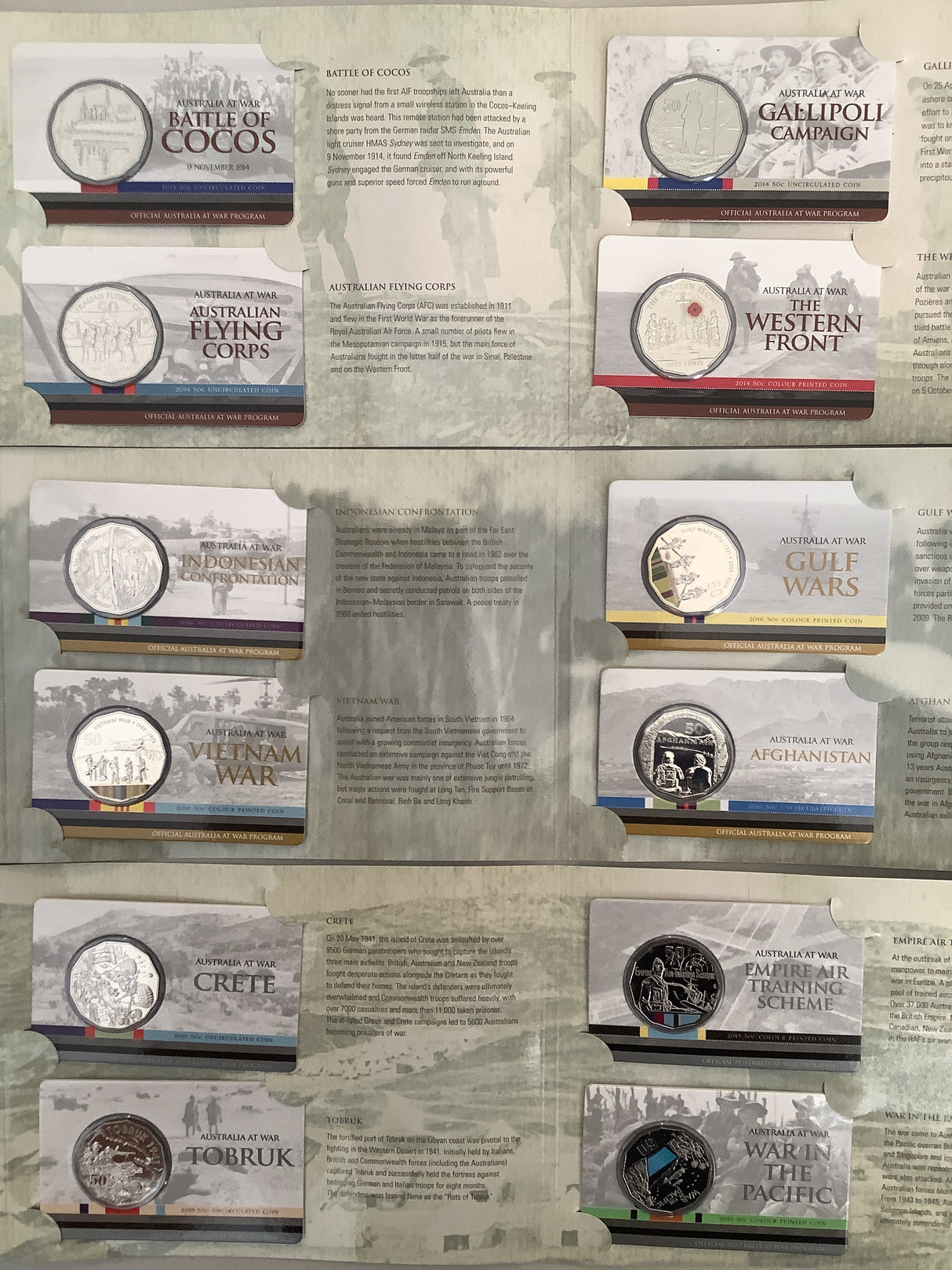 2014-2016 Australia at War Complete 18 Coin Set.