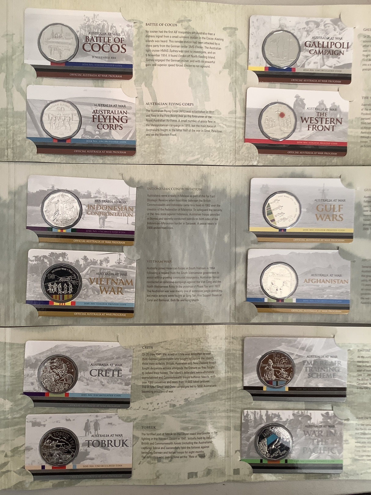 2014-2016 Australia at War Complete 18 Coin Set.