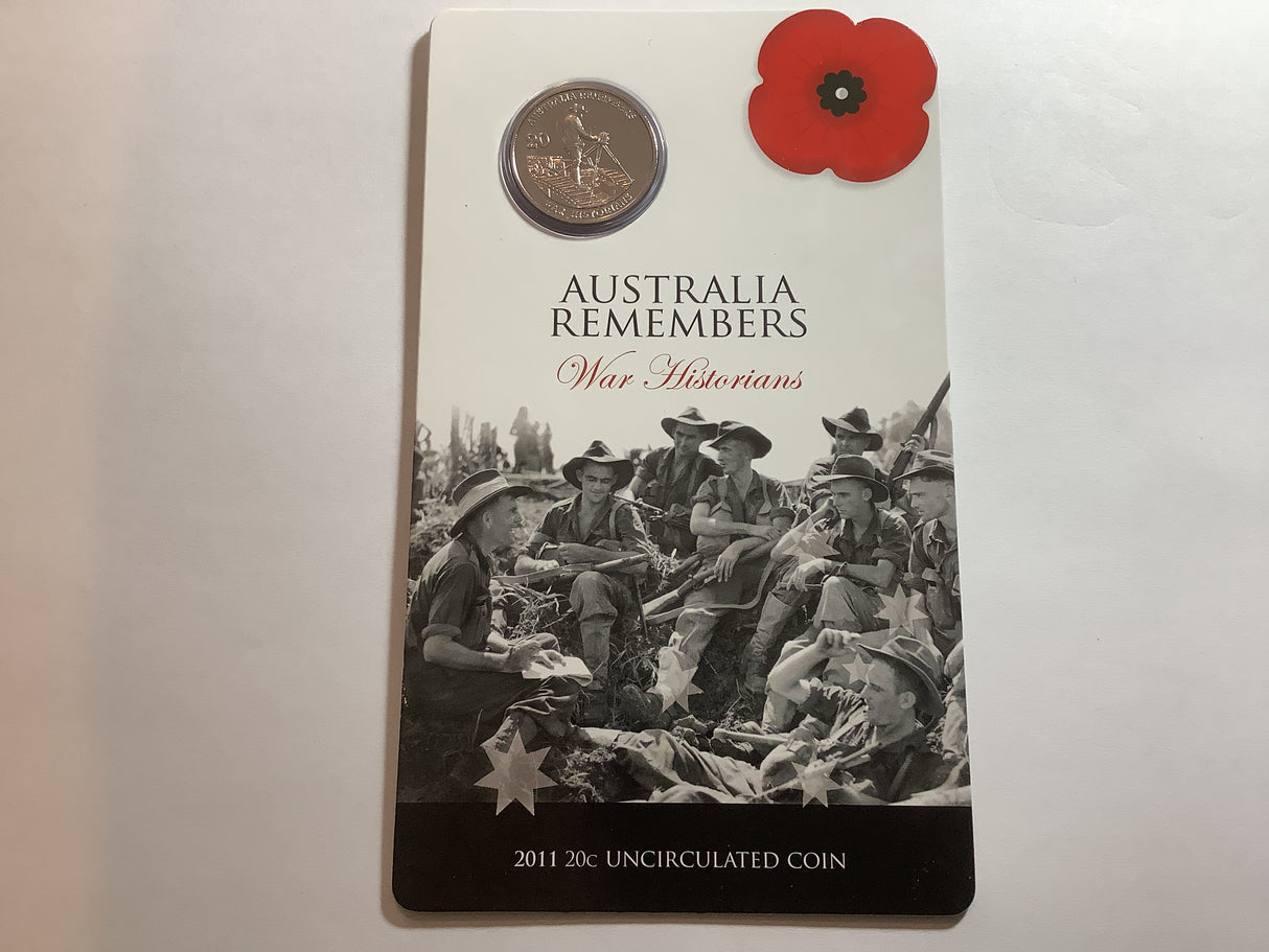 2011 20c Uncirculated Carded Coin. Australia Remembers. War Historians