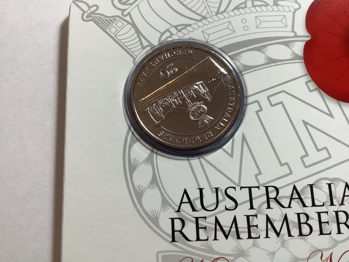 2012 20c Uncirculated Carded Coin. Australia Remembers. Merchant Navy