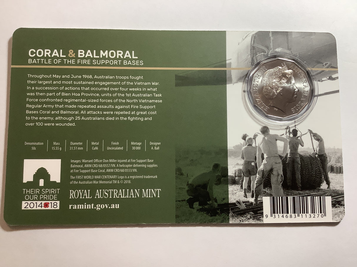 2018 50c 50th Anniversary of Coral and Balmoral.