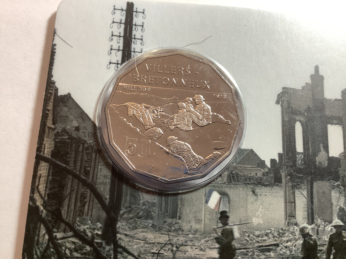 2018 50c The battle of Villers-Brentonneux Uncirculated carded coin