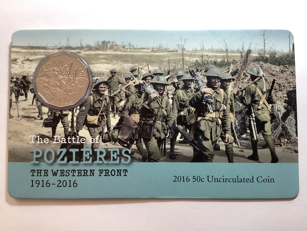 2016 50c The Battle of Pozieres uncirculated carded coin