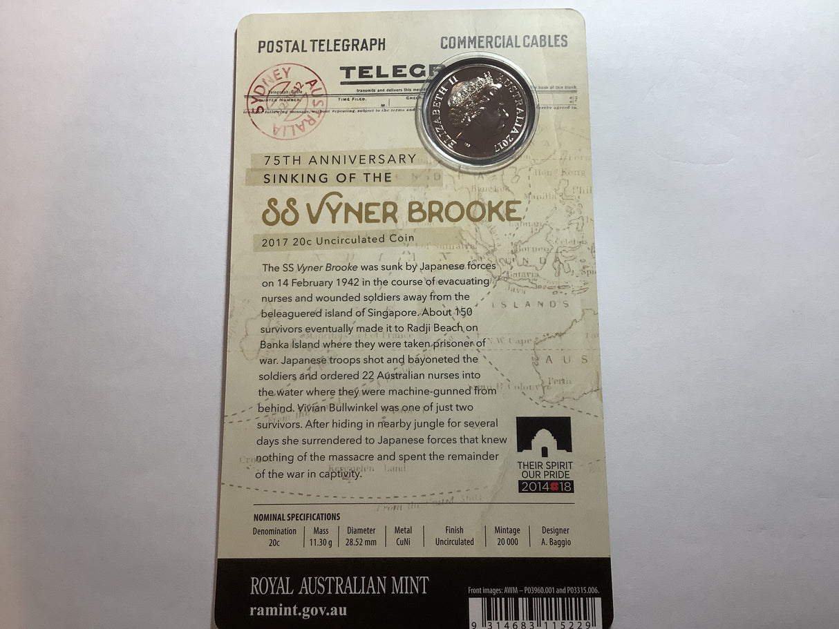 2017 20c 75th Anniversary of the sinking of the SS Vyner Brooke