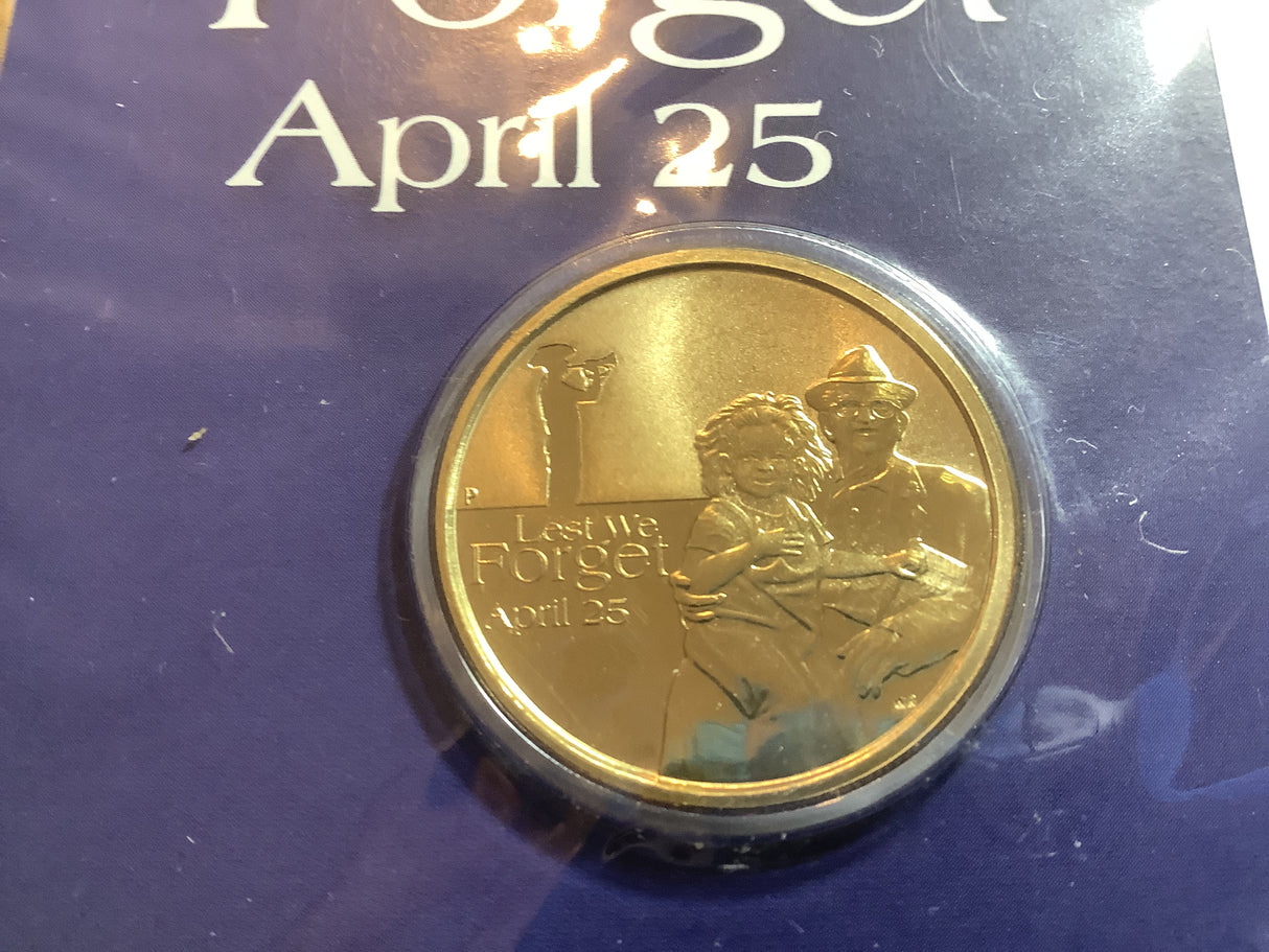 2009 $1 Anzac Day Lest We Forget Uncirculated Carded Coin