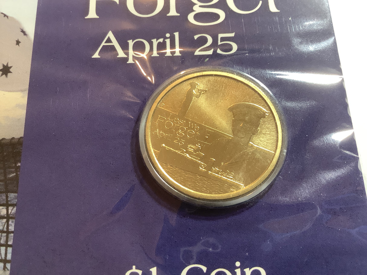 2010 $1 Anzac Day Lest We Forget Uncirculated Carded Coin
