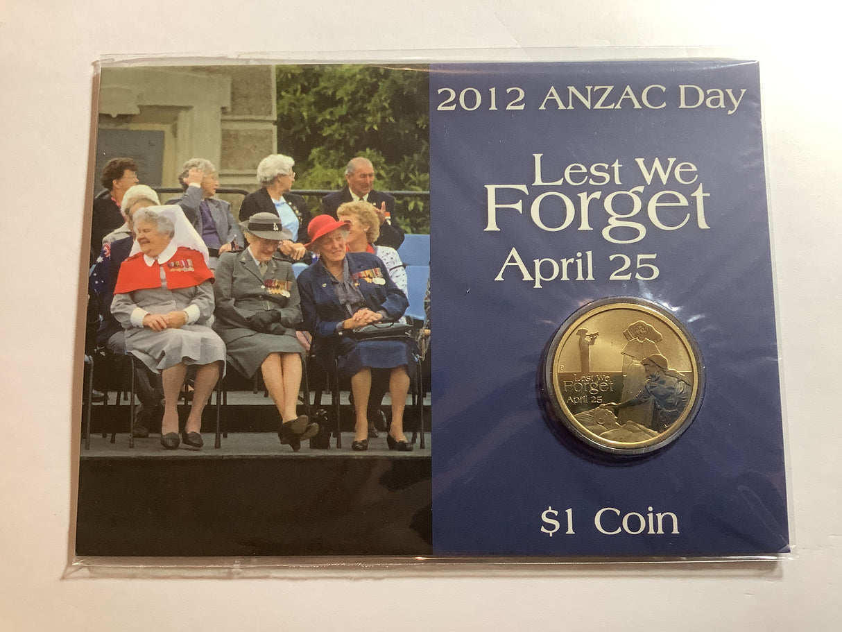 2012 $1 Anzac Day Lest We Forget Uncirculated Carded Coin