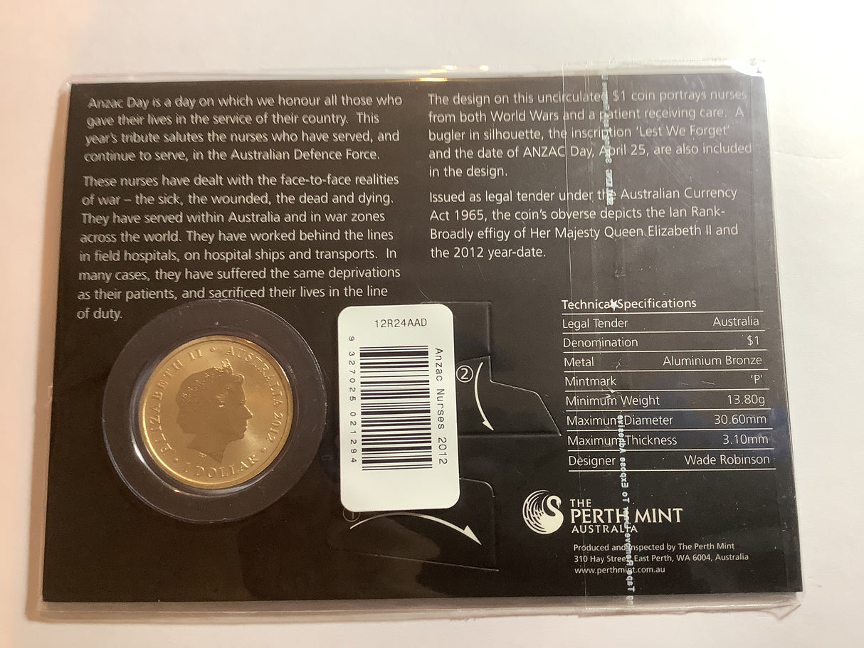 2012 $1 Anzac Day Lest We Forget Uncirculated Carded Coin