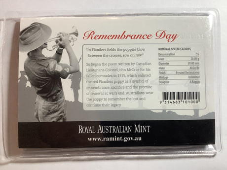 2011 $5 Remembrance Day Red Poppy