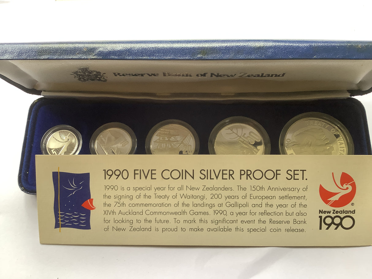 1990 Five Coin Silver Proof Coin New Zealand