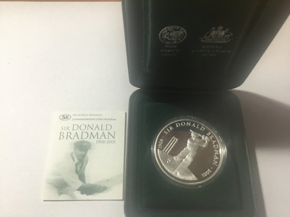 2001 Sir Donald Bradman $5 Silver Proof Coin.