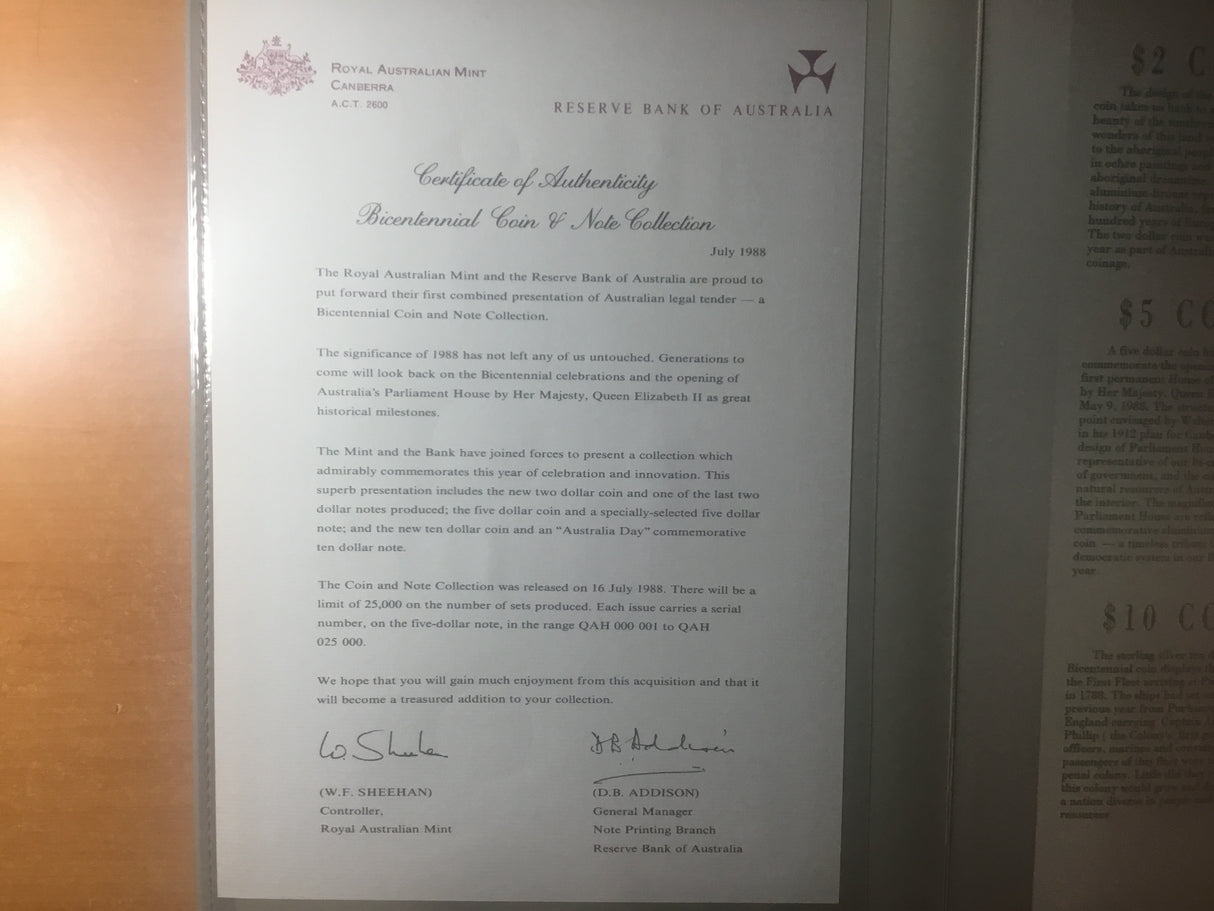 1988 Bicentennial Coin & Note Collection.