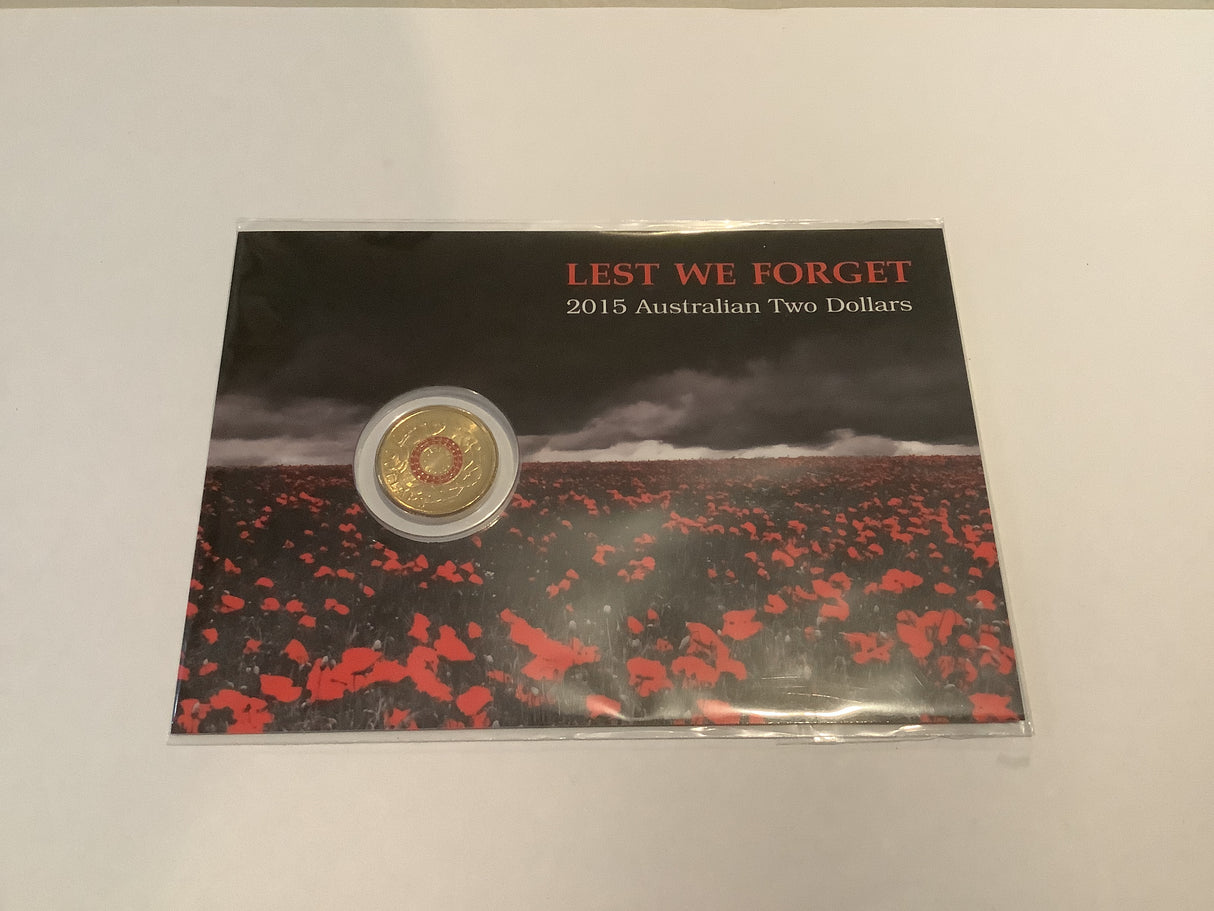 2015 Lest We Forget Uncirculated Carded $2 Coin.