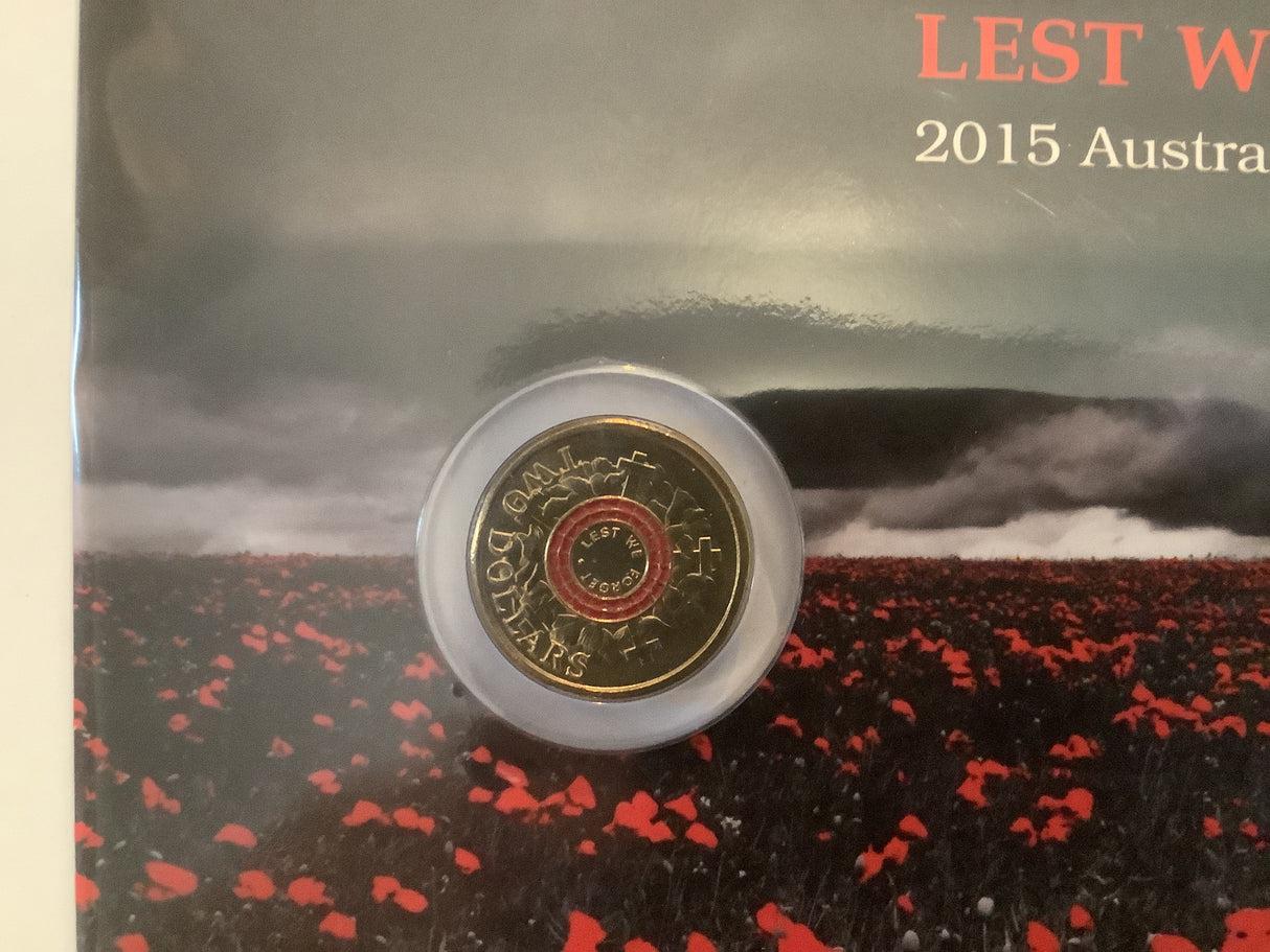 2015 Lest We Forget Uncirculated Carded $2 Coin.
