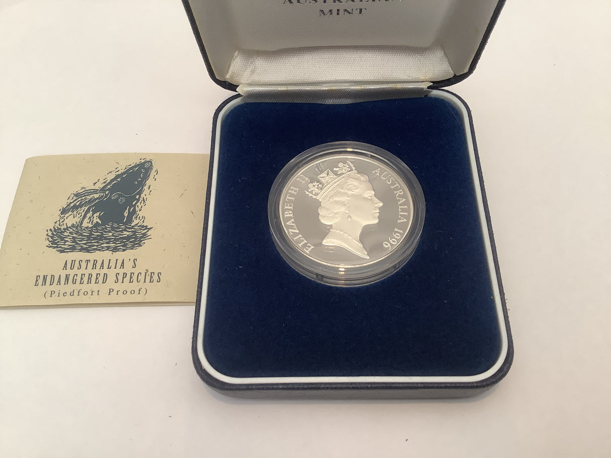 1996 $10 Australia's Endangered Species. South Right Whale. Piedfort Coin.