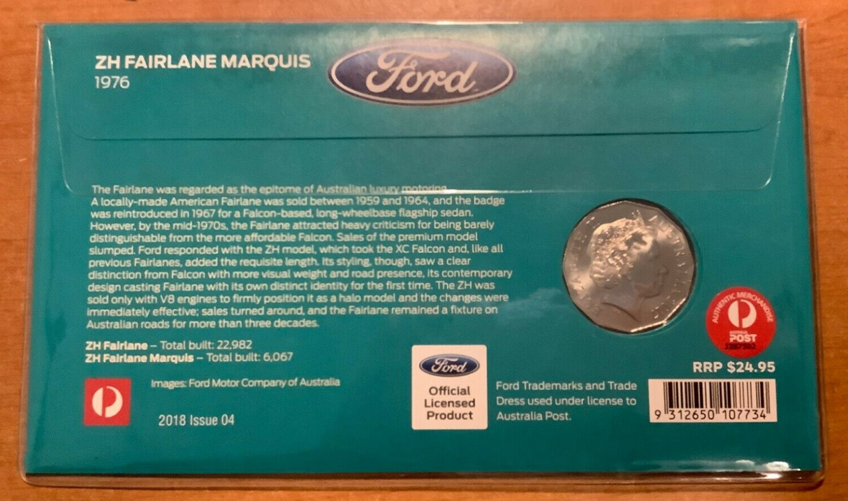 2018 1976 Ford ZH Fairlane Marquis Stamp and Coin Cover PNC.