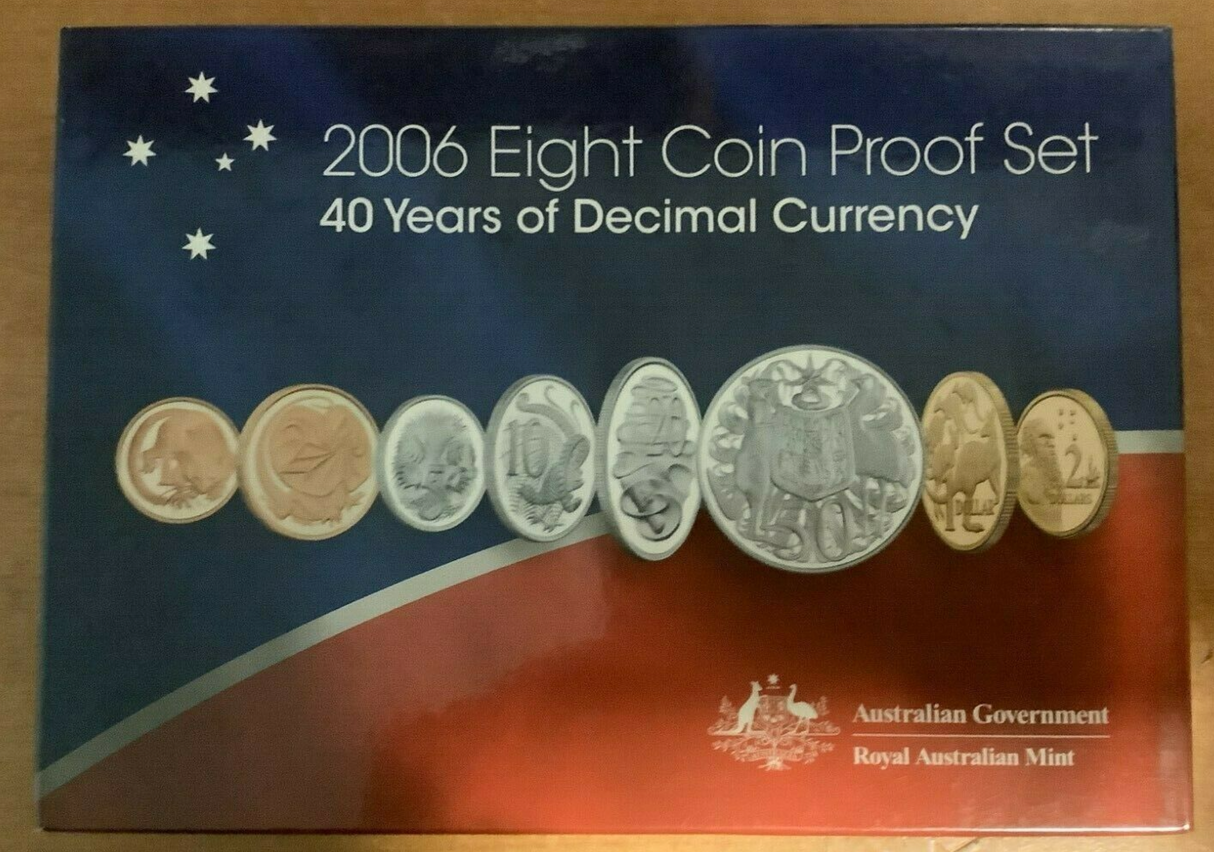 2006 Australian Eight Coin Proof Set Commemorating 40 Years of Decimal Currency.