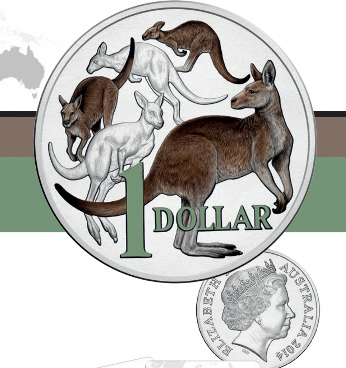 2014 $1 Coloured Uncirculated Coin on Card. 30th Anniversary of $1 Coin.